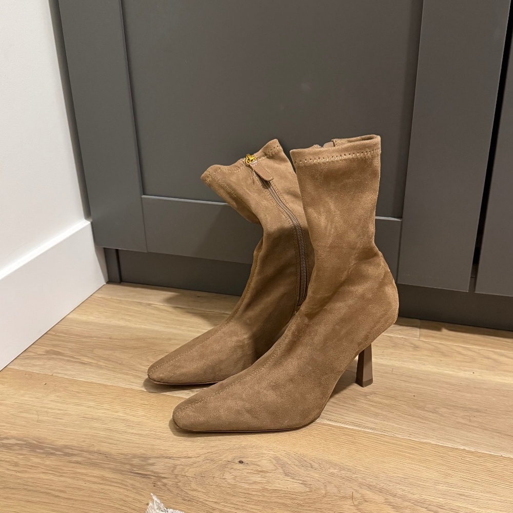 ZARA Suede Tan Heeled Ankle Boots